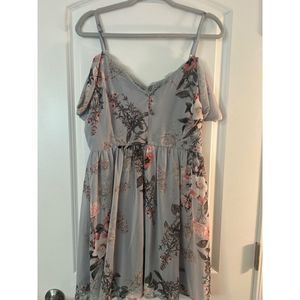 Lulus Womens Floral Print Dress Blue Cold Shoulder Strapless Boho Sz M